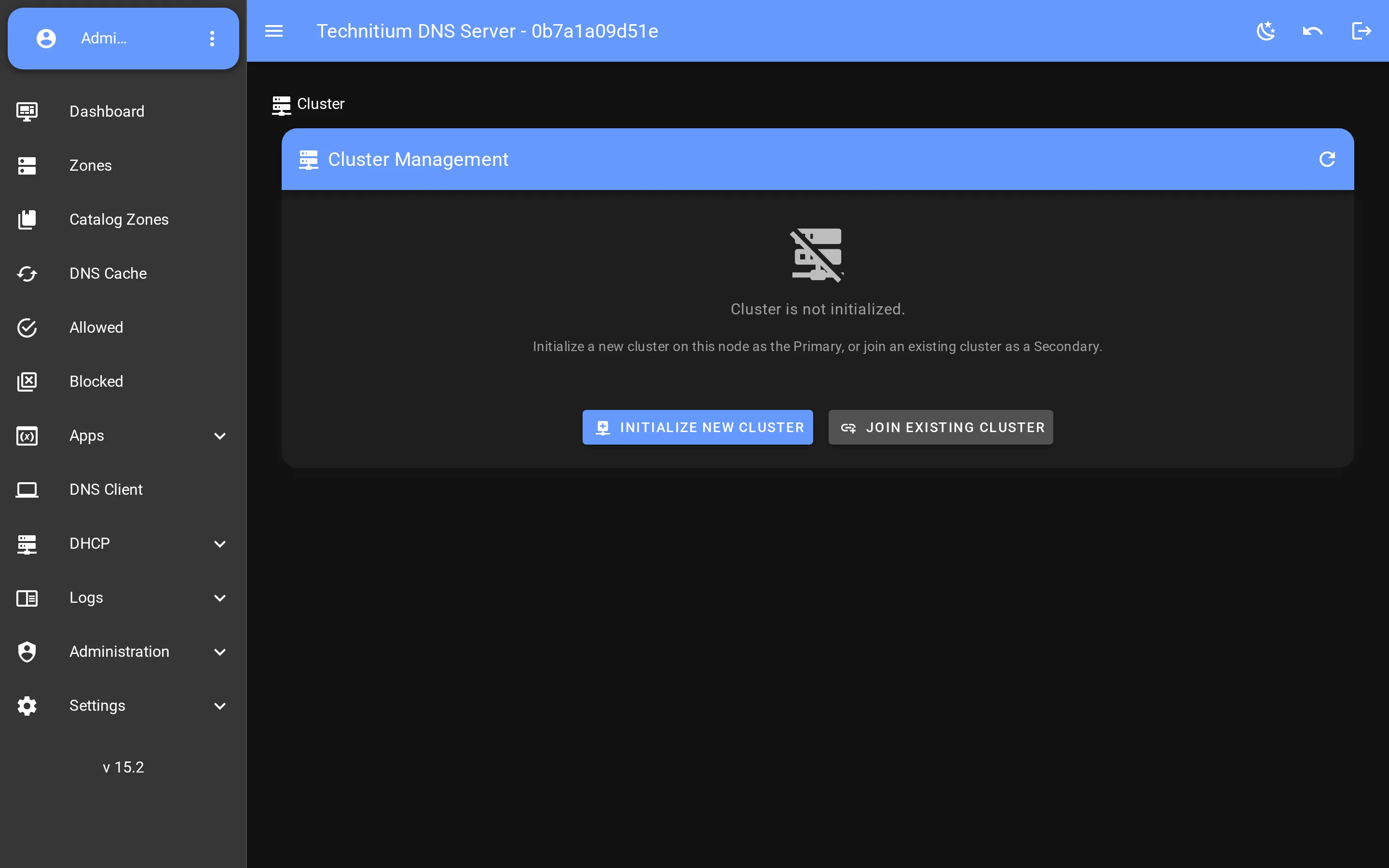 Technitium DNS Server — Cluster — manage every node from one console (VueTechnitium console)